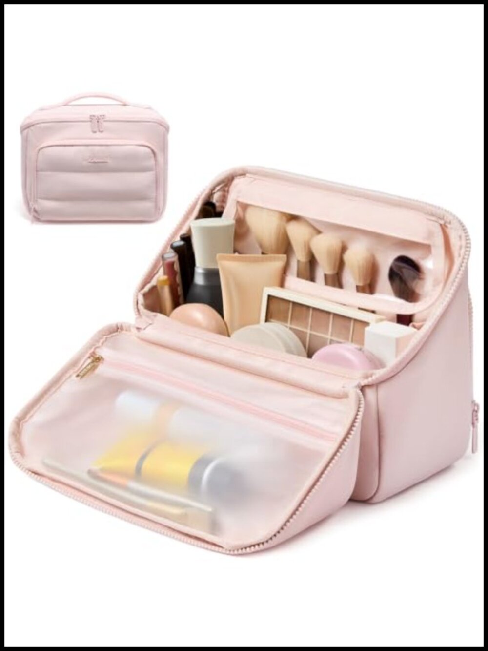 Puffer Quilted Travel Makeup Bag Waterproof Cosmetic Toiletry Organizer